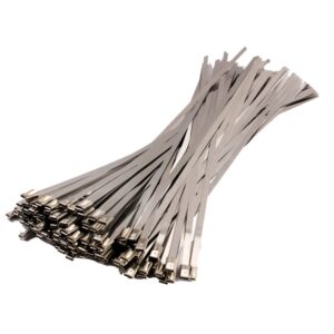 100pcs/set 4.6x300mm Stainless Steel Exhaust Wrap Coated Locking Metal Cable Zip Ties Induction Pipe Header New