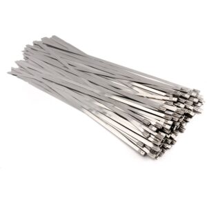 100pcs/set 4.6x300mm Stainless Steel Exhaust Wrap Coated Locking Metal Cable Zip Ties Induction Pipe Header New